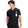 Cherokee Infinity Mens Partial Zip V-Neck Scrub Top, Rib-Knit Panels, 2 Zip Pockets, 1 Welt Pocket PROTX2 Fabric- IN702A(Black)