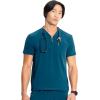 Cherokee Infinity Mens Partial Zip V-Neck Scrub Top, Rib-Knit Panels, 2 Zip Pockets, 1 Welt Pocket PROTX2 Fabric- IN702A(Caribbean Blue)