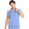 Cherokee Infinity Mens Partial Zip V-Neck Scrub Top, Rib-Knit Panels, 2 Zip Pockets, 1 Welt Pocket PROTX2 Fabric- IN702A(Ciel)