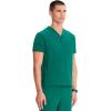 Cherokee Infinity Mens Partial Zip V-Neck Scrub Top, Rib-Knit Panels, 2 Zip Pockets, 1 Welt Pocket PROTX2 Fabric- IN702A(Hunter)