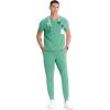 Cherokee Infinity Mens Partial Zip V-Neck Scrub Top, Rib-Knit Panels, 2 Zip Pockets, 1 Welt Pocket PROTX2 Fabric- IN702A(Matcha Latte)