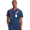Cherokee Infinity Mens Partial Zip V-Neck Scrub Top, Rib-Knit Panels, 2 Zip Pockets, 1 Welt Pocket PROTX2 Fabric- IN702A(Navy)