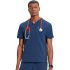 Cherokee Infinity Mens Partial Zip V-Neck Scrub Top, Rib-Knit Panels, 2 Zip Pockets, 1 Welt Pocket PROTX2 Fabric- IN702A(Navy)