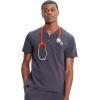 Cherokee Infinity Mens Partial Zip V-Neck Scrub Top, Rib-Knit Panels, 2 Zip Pockets, 1 Welt Pocket PROTX2 Fabric- IN702A(Pewter)