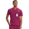 Cherokee Infinity Mens Partial Zip V-Neck Scrub Top, Rib-Knit Panels, 2 Zip Pockets, 1 Welt Pocket PROTX2 Fabric- IN702A(Wine)