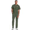 Cherokee Infinity Mens Tuckable V-Neck Scrub Top Modern Fit, 2 Pockets, Zip Chest Pocket, Rib-Knit, 360° Stretch – CK910A(Olive)