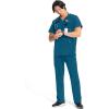 Cherokee Infinity Mens V-Neck Scrub Top Modern Fit, 3 Pockets, Rib-Knit Back Panels, Moisture-Wicking 360° Stretch – CK900A(Caribbean Blue)