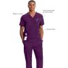 Cherokee Infinity Mens V-Neck Scrub Top Modern Fit, 3 Pockets, Rib-Knit Back Panels, Moisture-Wicking 360° Stretch – CK900A(Eggplant)