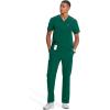 Cherokee Infinity Mens V-Neck Scrub Top Modern Fit, 3 Pockets, Rib-Knit Back Panels, Moisture-Wicking 360° Stretch – CK900A(Hunter Green)