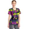 Cherokee Infinity Printed Scrub Tops for Women Round Neck, 3 Pockets, Rib-Knit Inset & Princess Seams – CK609(Portal)