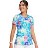 Cherokee Infinity Printed Scrub Tops for Women Round Neck, 3 Pockets, Rib-Knit Inset & Princess Seams – CK609(Tie Dye Burst)