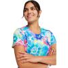 Cherokee Infinity Printed Scrub Tops for Women Round Neck, 3 Pockets, Rib-Knit Inset & Princess Seams – CK609(Tie Dye Burst)