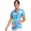 Cherokee Infinity Printed Scrub Tops for Women Round Neck, 3 Pockets, Rib-Knit Inset & Princess Seams – CK609(Tie Dye Burst)
