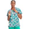 Cherokee Infinity Printed Scrub Tops for Women Round Neck, 3 Pockets, Rib-Knit Inset & Princess Seams – CK609(Tropic Texture)