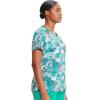 Cherokee Infinity Printed Scrub Tops for Women Round Neck, 3 Pockets, Rib-Knit Inset & Princess Seams – CK609(Tropic Texture)