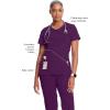 Cherokee Infinity Womens Mock Wrap Scrub Top, 4 Pockets, Rib-Knit Panel, Moisture-Wicking 360° Stretch – 2625A(Eggplant)