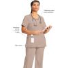 Cherokee Infinity Womens Mock Wrap Scrub Top, 4 Pockets, Rib-Knit Panel, Moisture-Wicking 360° Stretch – 2625A(Khaki)