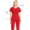 Cherokee Infinity Womens Mock Wrap Scrub Top, 4 Pockets, Rib-Knit Panel, Moisture-Wicking 360° Stretch – 2625A(Red)