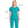 Cherokee Infinity Womens Mock Wrap Scrub Top, 4 Pockets, Rib-Knit Panel, Moisture-Wicking 360° Stretch – 2625A(Teal Blue)