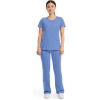 Cherokee Infinity Womens Round Neck Scrub Top, Contemporary Fit, 3 Pockets, Rib-Knit Panels, 360° Stretch – 2624A(Ciel)
