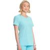 Cherokee Infinity Womens Round Neck Scrub Top, Contemporary Fit, 3 Pockets, Rib-Knit Panels, 360° Stretch – 2624A(Cloud Blue)
