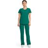Cherokee Infinity Womens Round Neck Scrub Top, Contemporary Fit, 3 Pockets, Rib-Knit Panels, 360° Stretch – 2624A(Hunter Green)