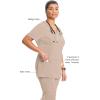 Cherokee Infinity Womens Round Neck Scrub Top, Contemporary Fit, 3 Pockets, Rib-Knit Panels, 360° Stretch – 2624A(Khaki)