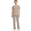 Cherokee Infinity Womens Round Neck Scrub Top, Contemporary Fit, 3 Pockets, Rib-Knit Panels, 360° Stretch – 2624A(Khaki)