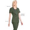 Cherokee Infinity Womens Round Neck Scrub Top, Contemporary Fit, 3 Pockets, Rib-Knit Panels, 360° Stretch – 2624A(Olive)