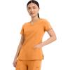 Cherokee Infinity Womens Round Neck Scrub Top, Contemporary Fit, 3 Pockets, Rib-Knit Panels, 360° Stretch – 2624A(Orange Sunrise)