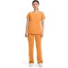 Cherokee Infinity Womens Round Neck Scrub Top, Contemporary Fit, 3 Pockets, Rib-Knit Panels, 360° Stretch – 2624A(Orange Sunrise)