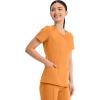 Cherokee Infinity Womens Round Neck Scrub Top, Contemporary Fit, 3 Pockets, Rib-Knit Panels, 360° Stretch – 2624A(Orange Sunrise)