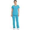 Cherokee Infinity Womens Round Neck Scrub Top, Contemporary Fit, 3 Pockets, Rib-Knit Panels, 360° Stretch – 2624A(Turquoise)