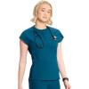 Cherokee Infinity Womens Round Neck Scrub Top, Partial Zip Covered Placket, 3 Zip Pockets, PROTX2 Technology – IN622A(Caribbean Blue)