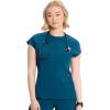 Cherokee Infinity Womens Round Neck Scrub Top, Partial Zip Covered Placket, 3 Zip Pockets, PROTX2 Technology – IN622A(Caribbean Blue)