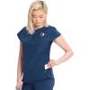 Cherokee Infinity Womens Round Neck Scrub Top, Partial Zip Covered Placket, 3 Zip Pockets, PROTX2 Technology – IN622A(Navy)