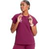 Cherokee Infinity Womens Round Neck Scrub Top, Partial Zip Covered Placket, 3 Zip Pockets, PROTX2 Technology – IN622A(Wine)