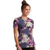 Cherokee Infinity Womens V-Neck Print Scrub Top with 2 Pockets, Rib-Knit Insert Logo O-Ring Detail & Shirttail Hem – CK634(Botanical Mashup)