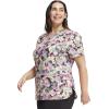 Cherokee Infinity Womens V-Neck Print Scrub Top with 2 Pockets, Rib-Knit Insert Logo O-Ring Detail & Shirttail Hem – CK634(Floral Camo-tion)