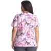 Cherokee Infinity Womens V-Neck Print Scrub Top with 2 Pockets, Rib-Knit Insert Logo O-Ring Detail & Shirttail Hem – CK634(Geo Flutter)