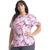 Cherokee Infinity Womens V-Neck Print Scrub Top with 2 Pockets, Rib-Knit Insert Logo O-Ring Detail & Shirttail Hem – CK634(Geo Flutter)