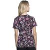 Cherokee Infinity Womens V-Neck Print Scrub Top with 2 Pockets, Rib-Knit Insert Logo O-Ring Detail & Shirttail Hem – CK634(Night Bloom)