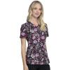Cherokee Infinity Womens V-Neck Print Scrub Top with 2 Pockets, Rib-Knit Insert Logo O-Ring Detail & Shirttail Hem – CK634(Night Bloom)