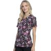 Cherokee Infinity Womens V-Neck Print Scrub Top with 2 Pockets, Rib-Knit Insert Logo O-Ring Detail & Shirttail Hem – CK634(Night Bloom)