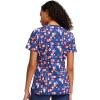 Cherokee Infinity Womens V-Neck Print Scrub Top with 2 Pockets, Rib-Knit Insert Logo O-Ring Detail & Shirttail Hem – CK634(Sporty Spots)