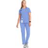 Cherokee Infinity Womens V-Neck Scrub Top Contemporary Fit, 2 Pockets, Rib-Knit Insert, Side Vents, 360° Stretch – CK865A(Ciel)