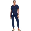 Cherokee Infinity Womens V-Neck Scrub Top Contemporary Fit, 2 Pockets, Rib-Knit Insert, Side Vents, 360° Stretch – CK865A(Navy)