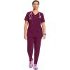 Cherokee Infinity Womens V-Neck Scrub Top Contemporary Fit, 2 Pockets, Rib-Knit Insert, Side Vents, 360° Stretch – CK865A(Wine)