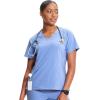 Cherokee Infinity Womens V-Neck Scrub Top, Kangaroo Pocket, High-Low Hem, Rib-Knit Panels & PROTX2 Technology – IN620A(Ciel)