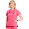 Cherokee Infinity Womens V-Neck Scrub Top, Kangaroo Pocket, High-Low Hem, Rib-Knit Panels & PROTX2 Technology – IN620A(Power Pink)